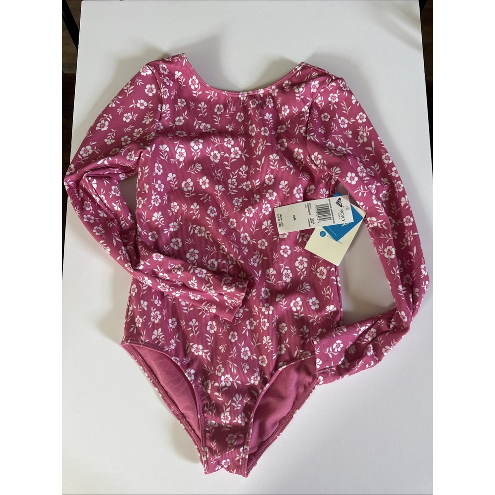 Roxy Girls 10 M Splendid Dream Pink Floral LS UPF 50 Swimsuit ERGWR03279
